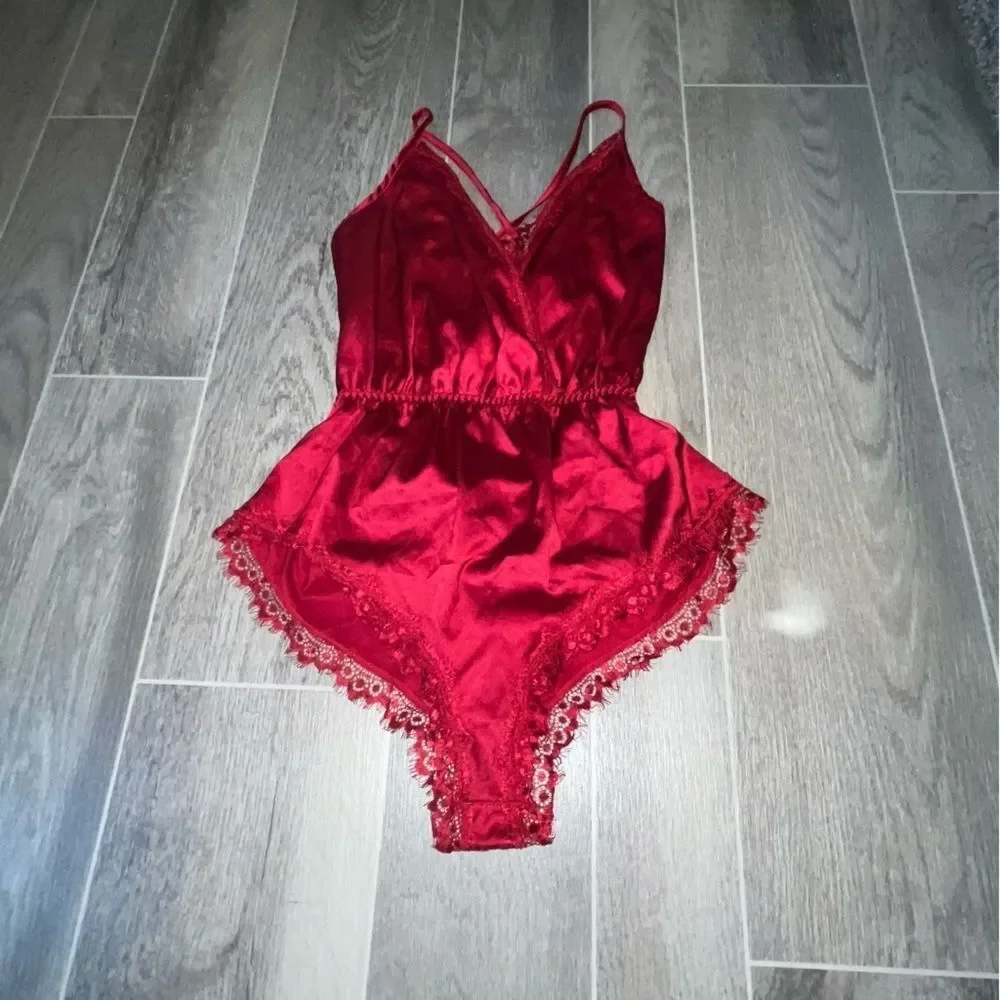 Avid Love Red Satin Teddy Bodysuit